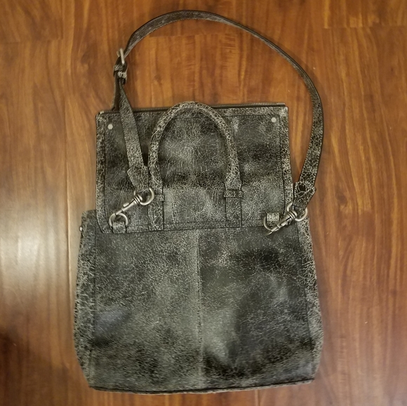 All Saints Handbags - All Saints Black Leather Crackle Dace Tote